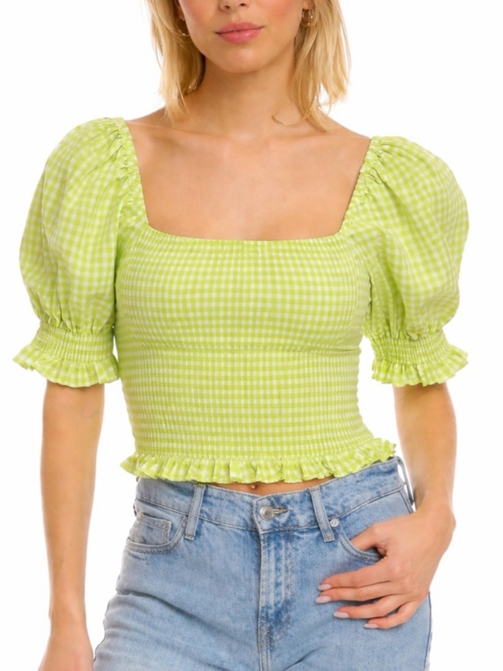 Roller Rabbit Remix Gingham Renata Top in Lime